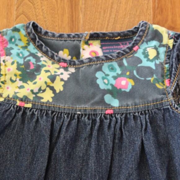 Vintage OshKosh Genuine Kids Denim Floral Short Sleeve Dress 18 month - Picture 2 of 5